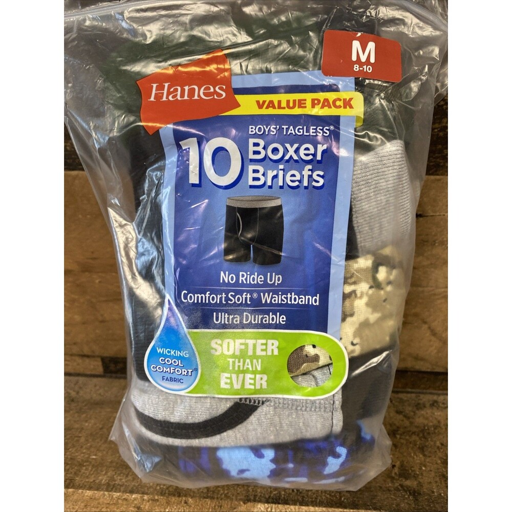 Hanes Boy's Comfort Flex Boxer Briefs 10 Pack Size M 8-10 New Open Package - Picture 3 of 7